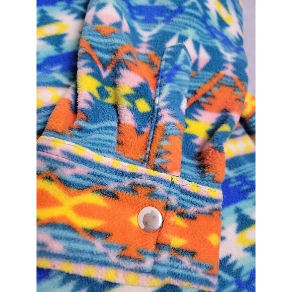 RF Brand Shirt Shacket Mens L Aztec Fleece Orange Blue Yellow Snaps Pockets READ - Picture 9 of 16